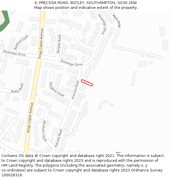 9, PRECOSA ROAD, BOTLEY, SOUTHAMPTON, SO30 2NW: Location map and indicative extent of plot