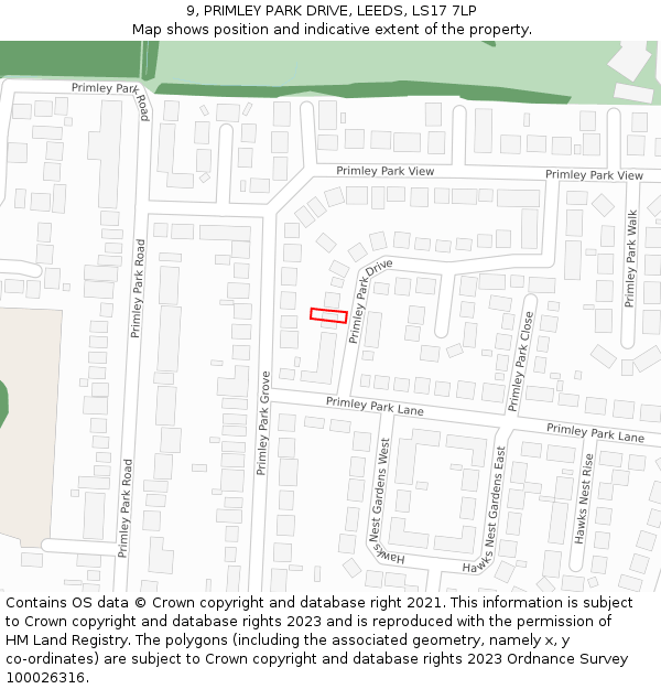 9, PRIMLEY PARK DRIVE, LEEDS, LS17 7LP: Location map and indicative extent of plot