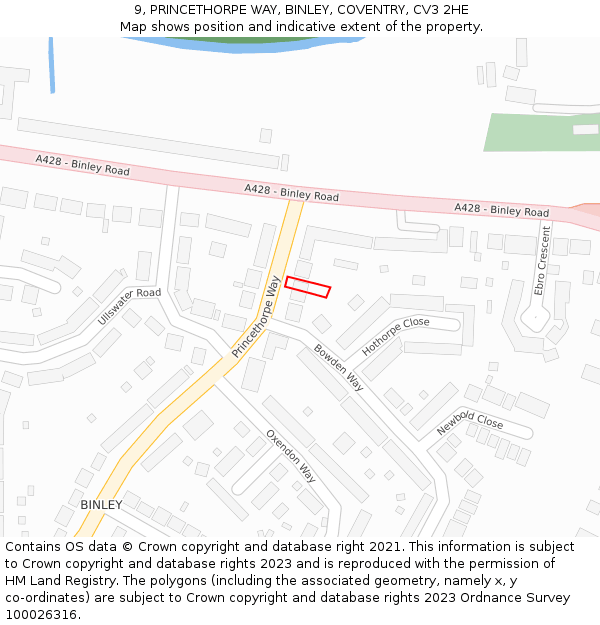 9, PRINCETHORPE WAY, BINLEY, COVENTRY, CV3 2HE: Location map and indicative extent of plot