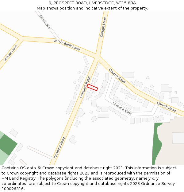 9, PROSPECT ROAD, LIVERSEDGE, WF15 8BA: Location map and indicative extent of plot