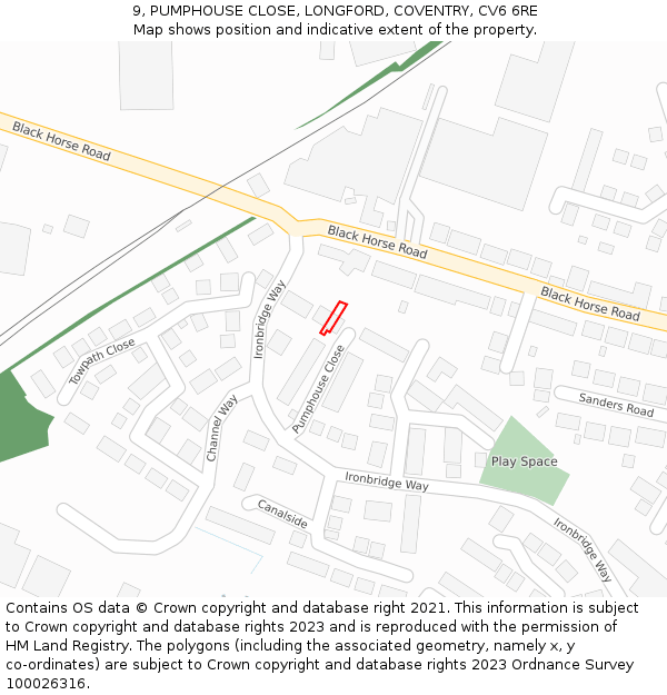 9, PUMPHOUSE CLOSE, LONGFORD, COVENTRY, CV6 6RE: Location map and indicative extent of plot