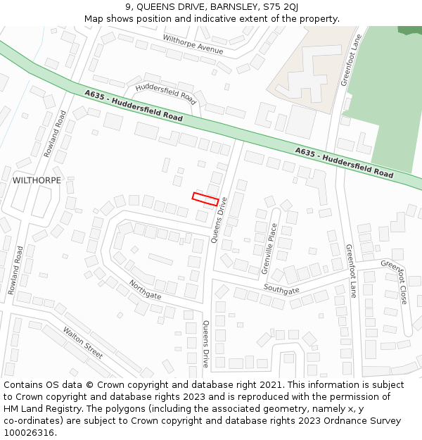 9, QUEENS DRIVE, BARNSLEY, S75 2QJ: Location map and indicative extent of plot