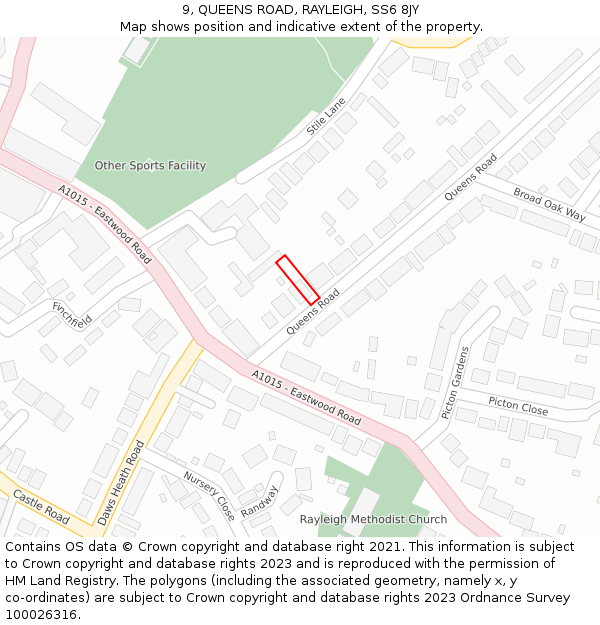 9, QUEENS ROAD, RAYLEIGH, SS6 8JY: Location map and indicative extent of plot