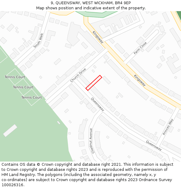 9, QUEENSWAY, WEST WICKHAM, BR4 9EP: Location map and indicative extent of plot