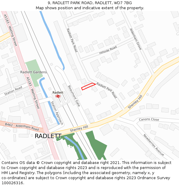 9, RADLETT PARK ROAD, RADLETT, WD7 7BG: Location map and indicative extent of plot