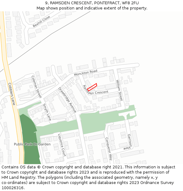 9, RAMSDEN CRESCENT, PONTEFRACT, WF8 2FU: Location map and indicative extent of plot