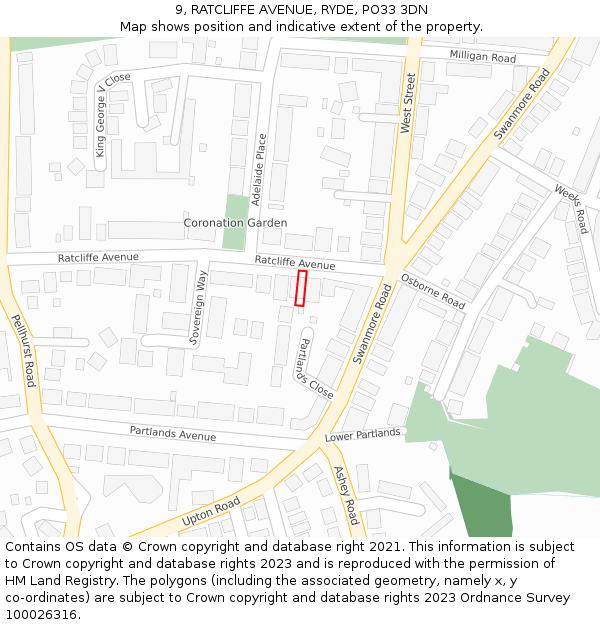 9, RATCLIFFE AVENUE, RYDE, PO33 3DN: Location map and indicative extent of plot