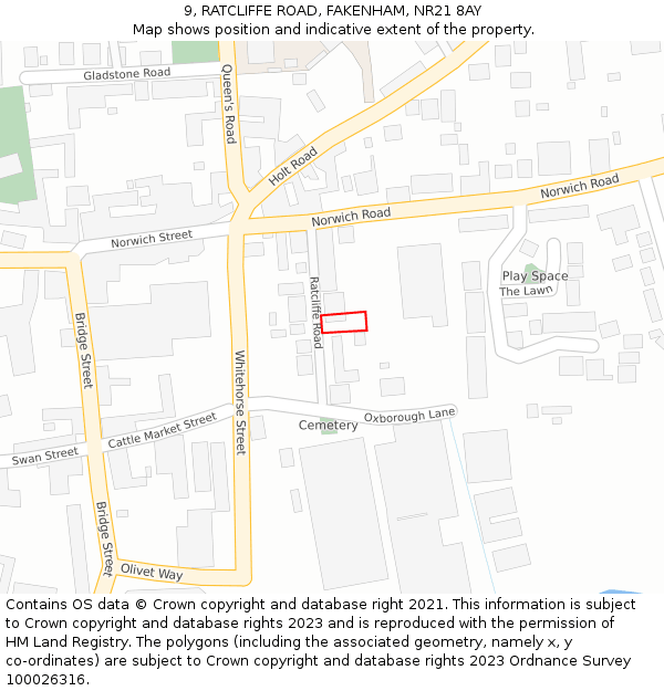 9, RATCLIFFE ROAD, FAKENHAM, NR21 8AY: Location map and indicative extent of plot