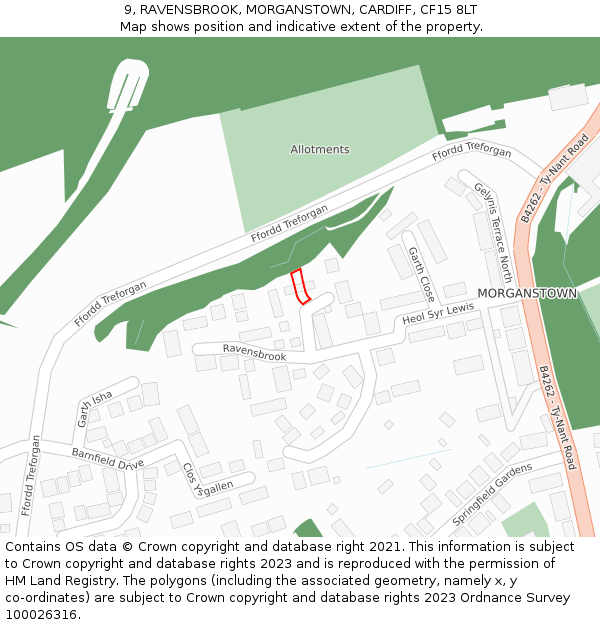 9, RAVENSBROOK, MORGANSTOWN, CARDIFF, CF15 8LT: Location map and indicative extent of plot