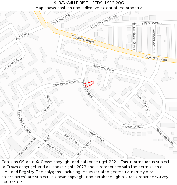 9, RAYNVILLE RISE, LEEDS, LS13 2QG: Location map and indicative extent of plot