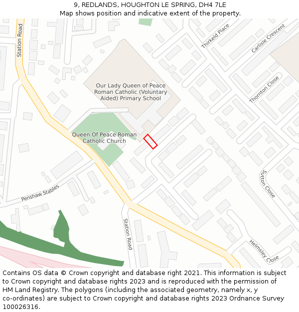 9, REDLANDS, HOUGHTON LE SPRING, DH4 7LE: Location map and indicative extent of plot