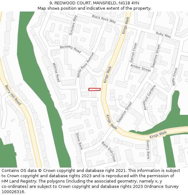 9, REDWOOD COURT, MANSFIELD, NG18 4YN: Location map and indicative extent of plot