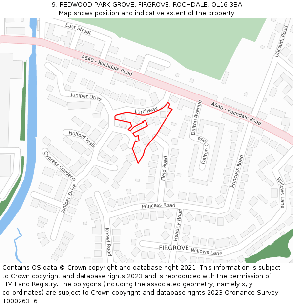9, REDWOOD PARK GROVE, FIRGROVE, ROCHDALE, OL16 3BA: Location map and indicative extent of plot