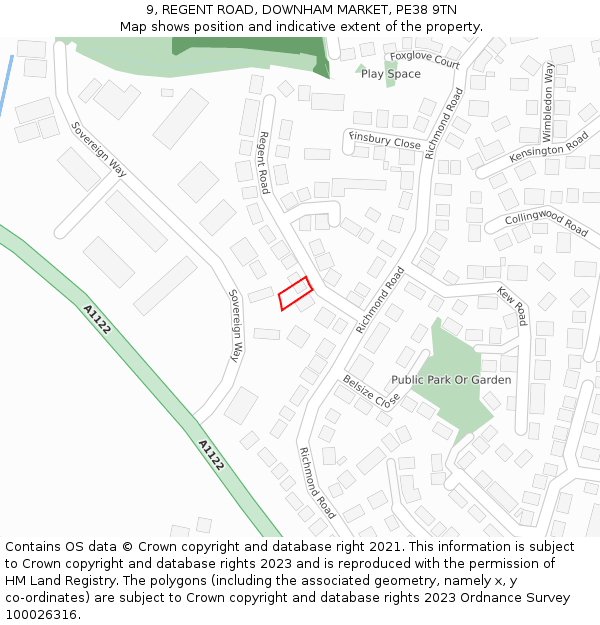 9, REGENT ROAD, DOWNHAM MARKET, PE38 9TN: Location map and indicative extent of plot