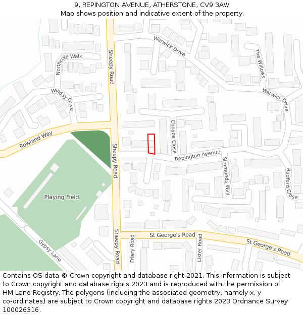 9, REPINGTON AVENUE, ATHERSTONE, CV9 3AW: Location map and indicative extent of plot