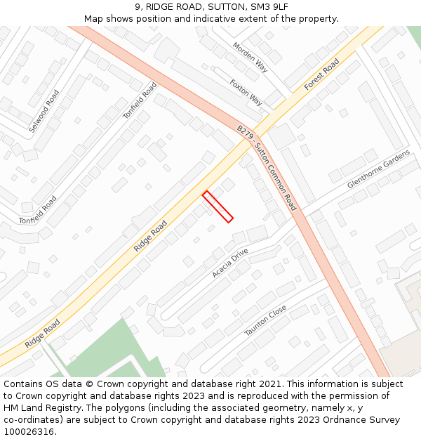 9, RIDGE ROAD, SUTTON, SM3 9LF: Location map and indicative extent of plot