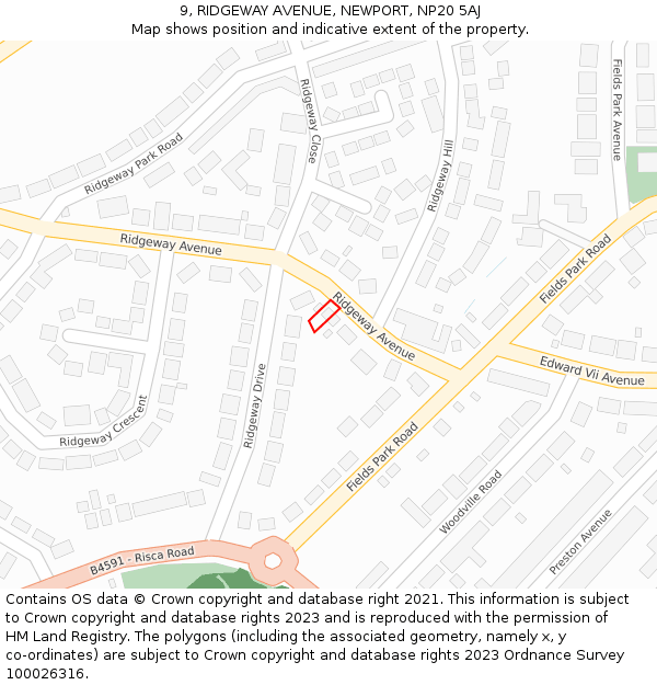 9, RIDGEWAY AVENUE, NEWPORT, NP20 5AJ: Location map and indicative extent of plot