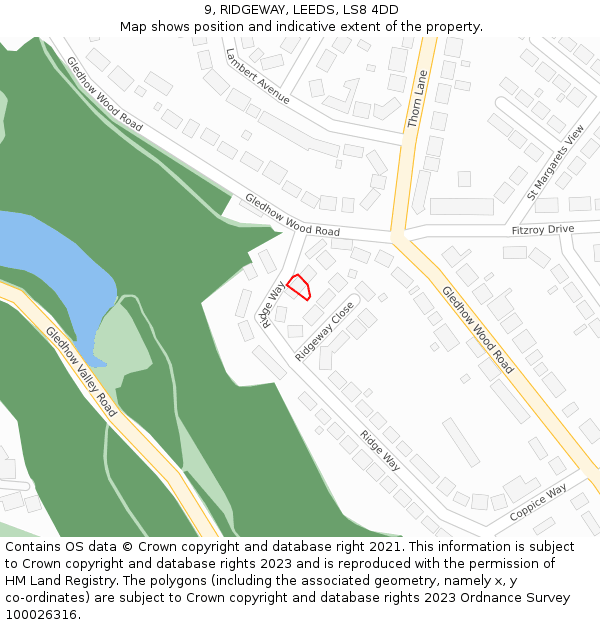 9, RIDGEWAY, LEEDS, LS8 4DD: Location map and indicative extent of plot