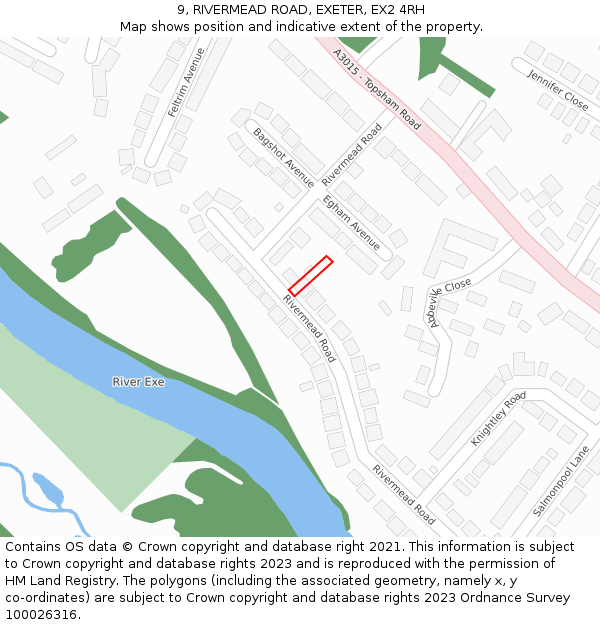 9, RIVERMEAD ROAD, EXETER, EX2 4RH: Location map and indicative extent of plot