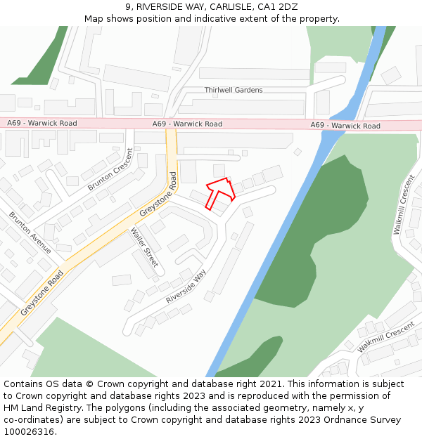 9, RIVERSIDE WAY, CARLISLE, CA1 2DZ: Location map and indicative extent of plot