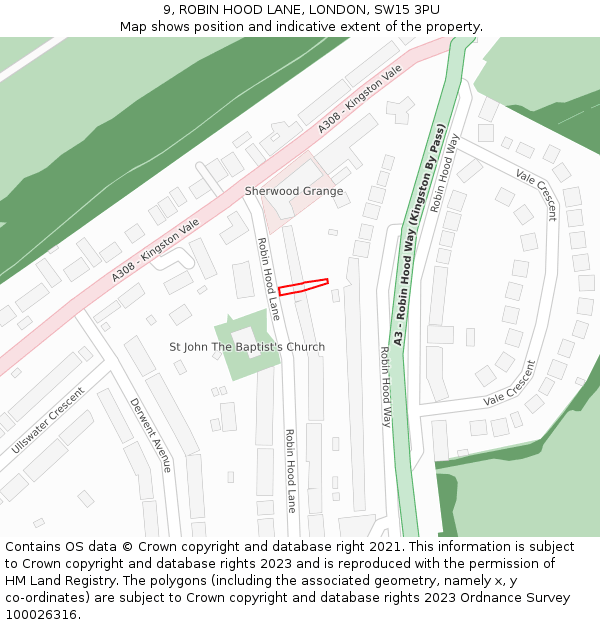 9, ROBIN HOOD LANE, LONDON, SW15 3PU: Location map and indicative extent of plot