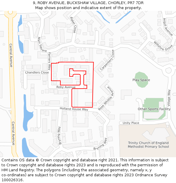 9, ROBY AVENUE, BUCKSHAW VILLAGE, CHORLEY, PR7 7DR: Location map and indicative extent of plot