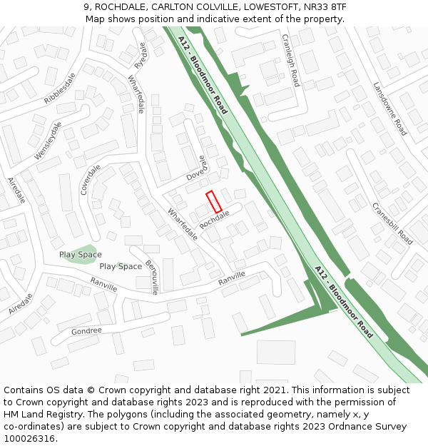 9, ROCHDALE, CARLTON COLVILLE, LOWESTOFT, NR33 8TF: Location map and indicative extent of plot