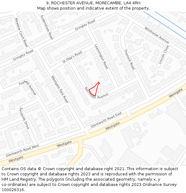 9, ROCHESTER AVENUE, MORECAMBE, LA4 4RH: Location map and indicative extent of plot