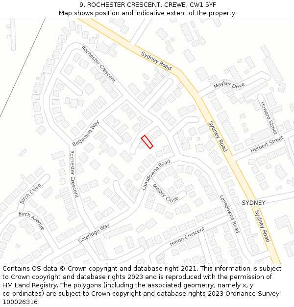 9, ROCHESTER CRESCENT, CREWE, CW1 5YF: Location map and indicative extent of plot