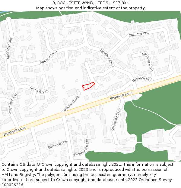 9, ROCHESTER WYND, LEEDS, LS17 8XU: Location map and indicative extent of plot