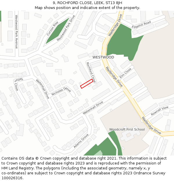 9, ROCHFORD CLOSE, LEEK, ST13 8JH: Location map and indicative extent of plot