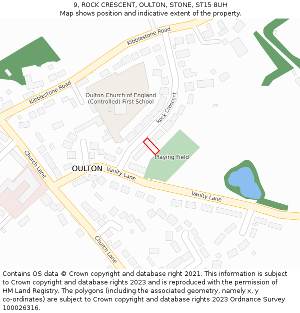 9, ROCK CRESCENT, OULTON, STONE, ST15 8UH: Location map and indicative extent of plot