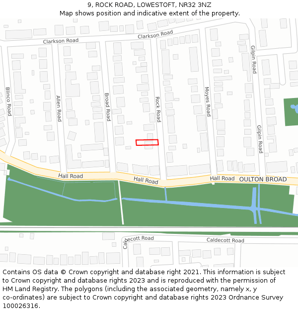 9, ROCK ROAD, LOWESTOFT, NR32 3NZ: Location map and indicative extent of plot