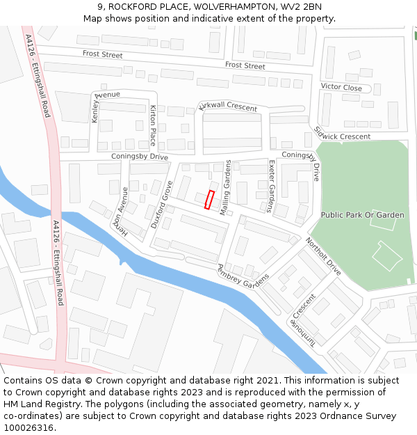 9, ROCKFORD PLACE, WOLVERHAMPTON, WV2 2BN: Location map and indicative extent of plot