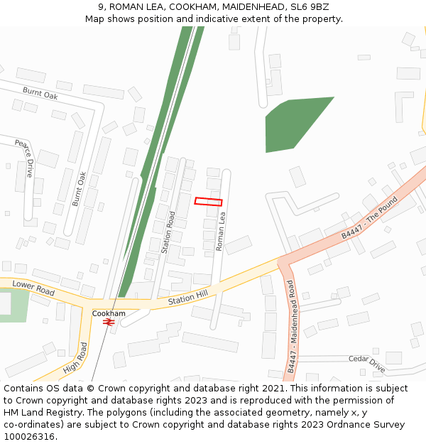 9, ROMAN LEA, COOKHAM, MAIDENHEAD, SL6 9BZ: Location map and indicative extent of plot