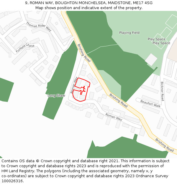 9, ROMAN WAY, BOUGHTON MONCHELSEA, MAIDSTONE, ME17 4SG: Location map and indicative extent of plot