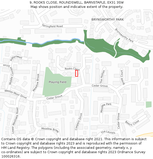 9, ROOKS CLOSE, ROUNDSWELL, BARNSTAPLE, EX31 3SW: Location map and indicative extent of plot