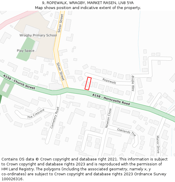 9, ROPEWALK, WRAGBY, MARKET RASEN, LN8 5YA: Location map and indicative extent of plot