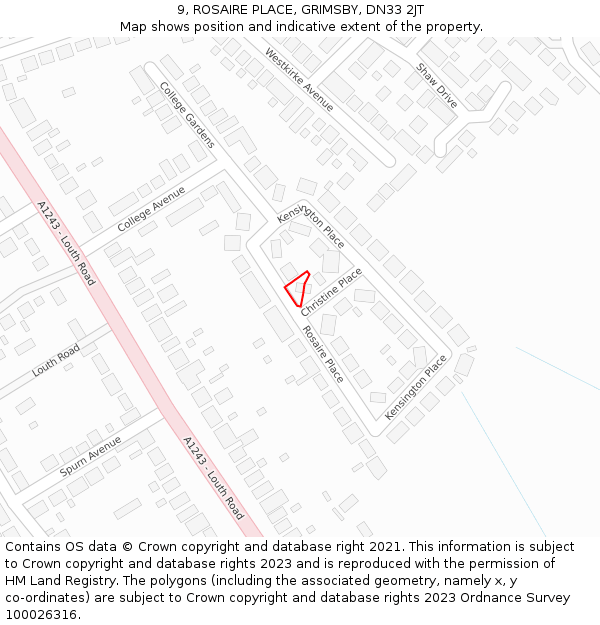 9, ROSAIRE PLACE, GRIMSBY, DN33 2JT: Location map and indicative extent of plot