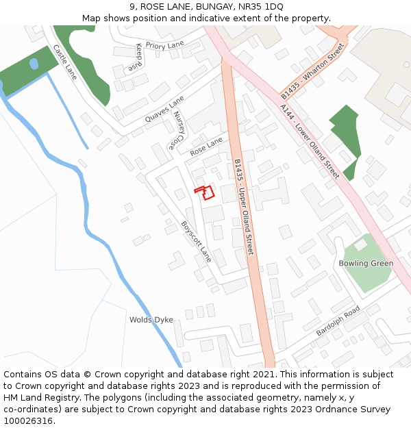 9, ROSE LANE, BUNGAY, NR35 1DQ: Location map and indicative extent of plot