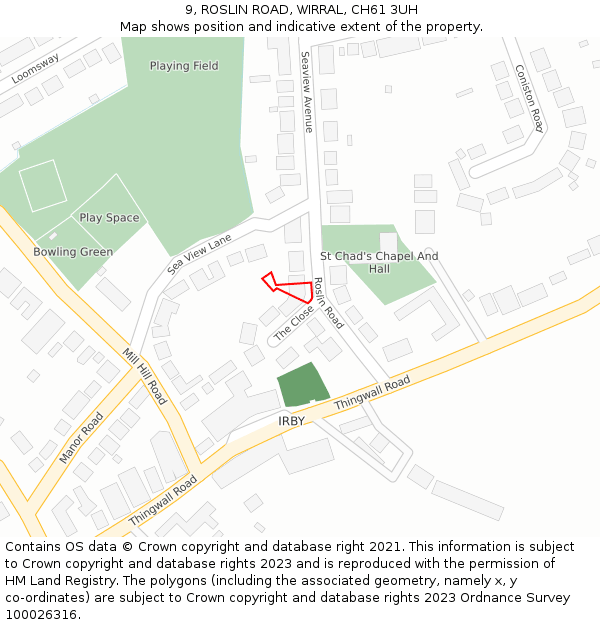 9, ROSLIN ROAD, WIRRAL, CH61 3UH: Location map and indicative extent of plot