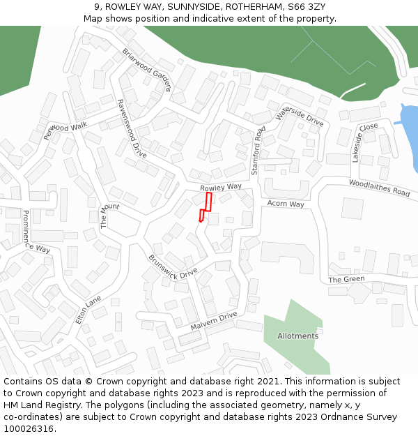 9, ROWLEY WAY, SUNNYSIDE, ROTHERHAM, S66 3ZY: Location map and indicative extent of plot