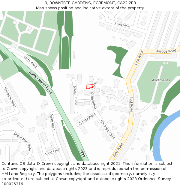 9, ROWNTREE GARDENS, EGREMONT, CA22 2ER: Location map and indicative extent of plot