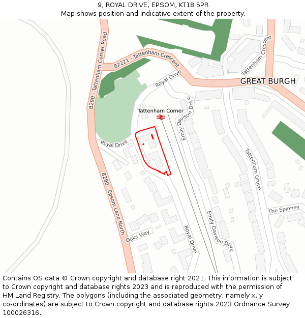 9, ROYAL DRIVE, EPSOM, KT18 5PR: Location map and indicative extent of plot