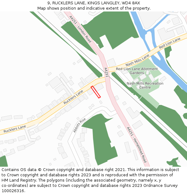 9, RUCKLERS LANE, KINGS LANGLEY, WD4 8AX: Location map and indicative extent of plot