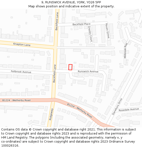9, RUNSWICK AVENUE, YORK, YO26 5PP: Location map and indicative extent of plot