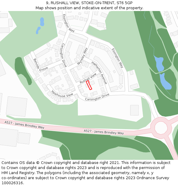9, RUSHALL VIEW, STOKE-ON-TRENT, ST6 5GP: Location map and indicative extent of plot