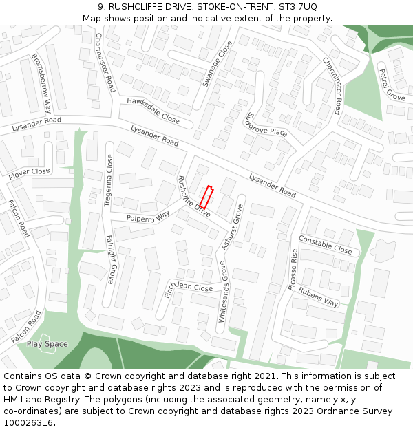 9, RUSHCLIFFE DRIVE, STOKE-ON-TRENT, ST3 7UQ: Location map and indicative extent of plot