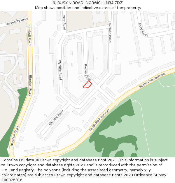9, RUSKIN ROAD, NORWICH, NR4 7DZ: Location map and indicative extent of plot