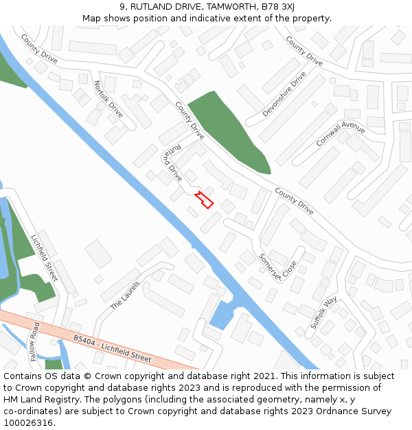 9, RUTLAND DRIVE, TAMWORTH, B78 3XJ: Location map and indicative extent of plot